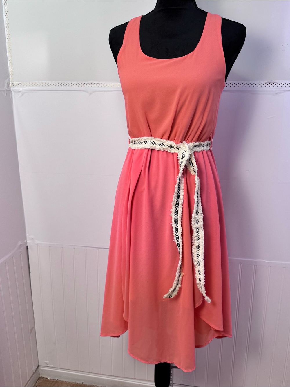 Altar'd State Coral Pink High Low Midi Dress Boho Sleeveless Size S Belt